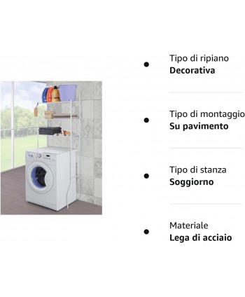 Scaffale Sopra lavatrice Salvaspazio In Acciaio Bianco Con 3
